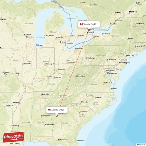 Atlanta - Toronto direct flight map