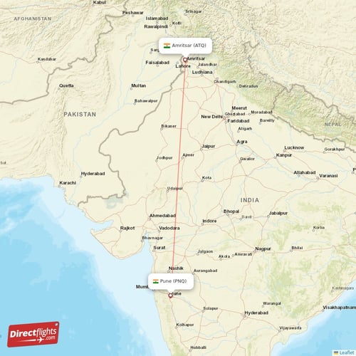 Amritsar - Pune direct flight map