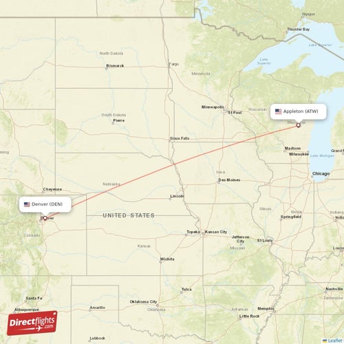 Appleton - Denver direct flight map