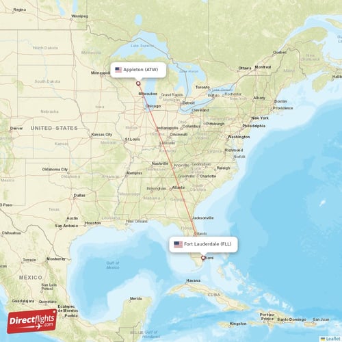 Appleton - Fort Lauderdale direct flight map