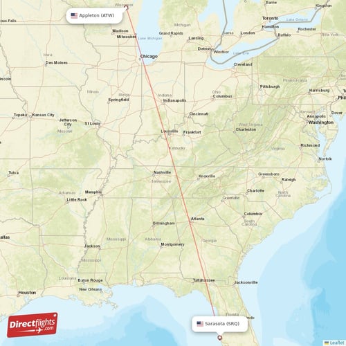 Appleton - Sarasota direct flight map