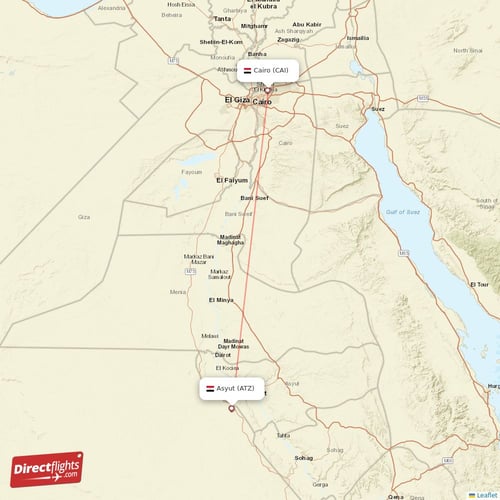 Asyut - Cairo direct flight map