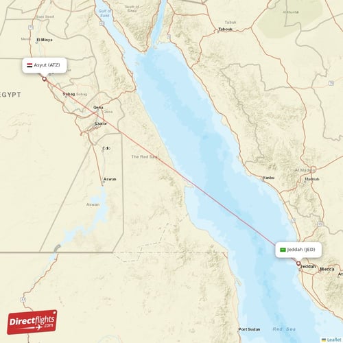 Asyut - Jeddah direct flight map