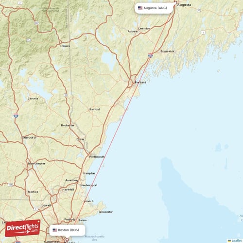 Augusta - Boston direct flight map