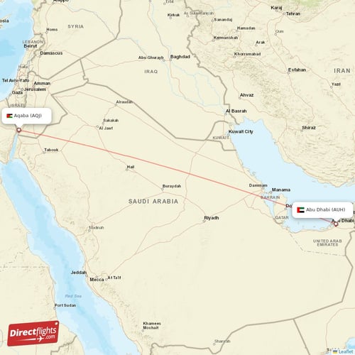 Abu Dhabi - Aqaba direct flight map