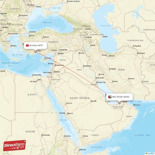 Abu Dhabi - Antalya direct flight map