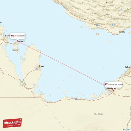 Abu Dhabi - Bahrain direct flight map