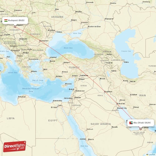 Abu Dhabi - Budapest direct flight map