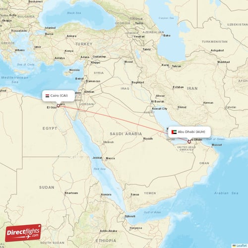 Abu Dhabi - Cairo direct flight map