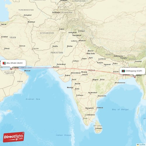Abu Dhabi - Chittagong direct flight map