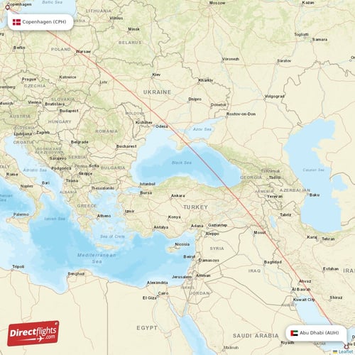 Abu Dhabi - Copenhagen direct flight map