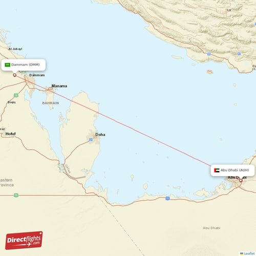 Abu Dhabi - Dammam direct flight map