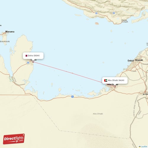 Abu Dhabi - Doha direct flight map