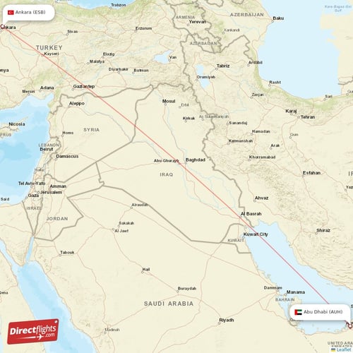 Abu Dhabi - Ankara direct flight map