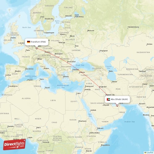 Abu Dhabi - Frankfurt direct flight map