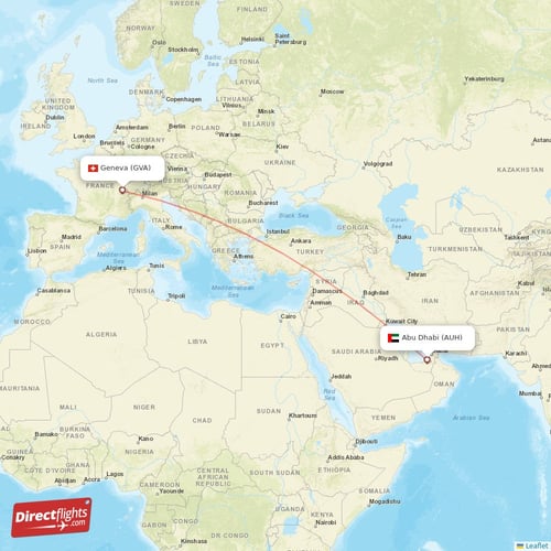Abu Dhabi - Geneva direct flight map