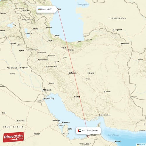 Abu Dhabi - Baku direct flight map