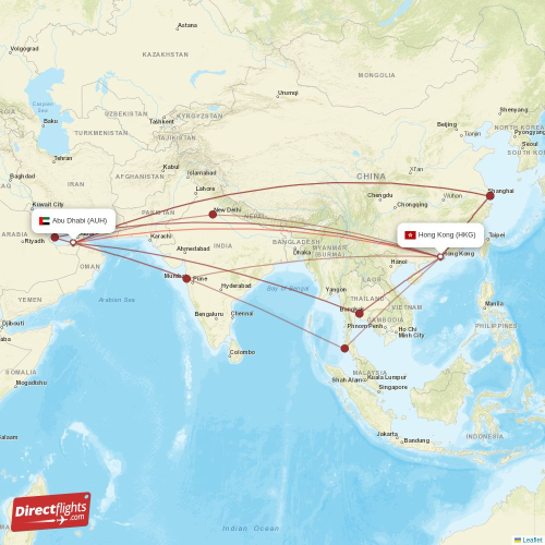 Abu Dhabi - Hong Kong direct flight map
