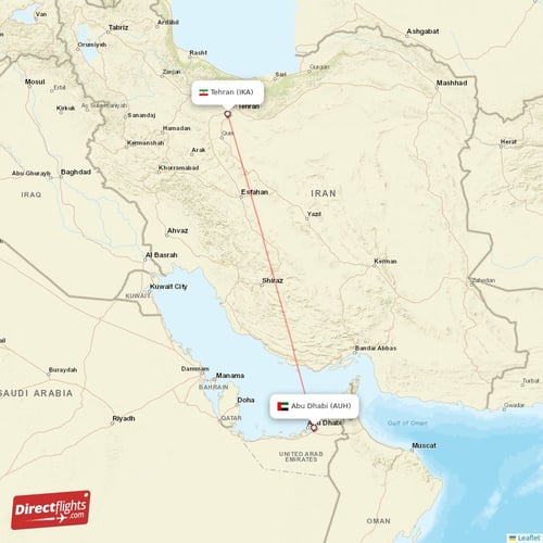 Abu Dhabi - Tehran direct flight map
