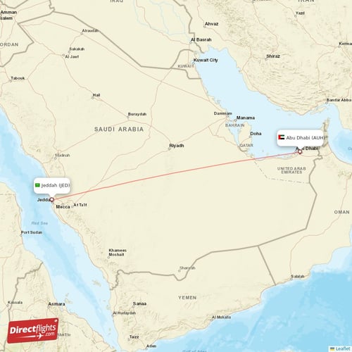 Abu Dhabi - Jeddah direct flight map