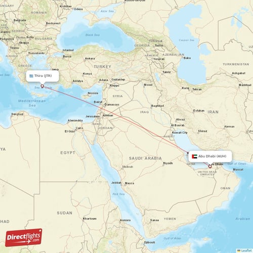 Abu Dhabi - Thira direct flight map