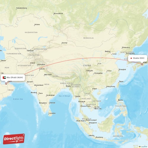 Abu Dhabi - Osaka direct flight map