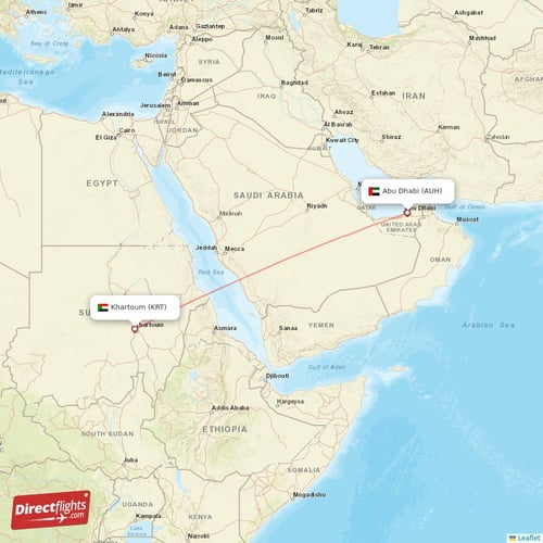Abu Dhabi - Khartoum direct flight map
