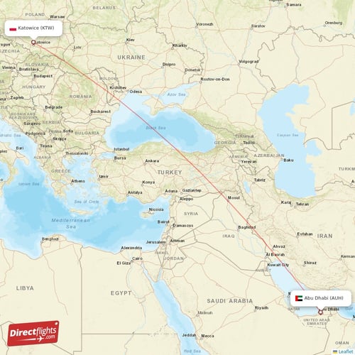 Abu Dhabi - Katowice direct flight map