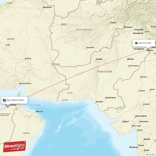 Abu Dhabi - Lahore direct flight map