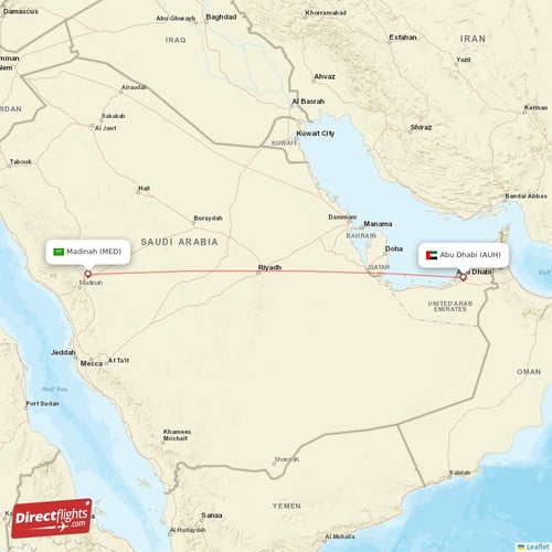 Abu Dhabi - Madinah direct flight map