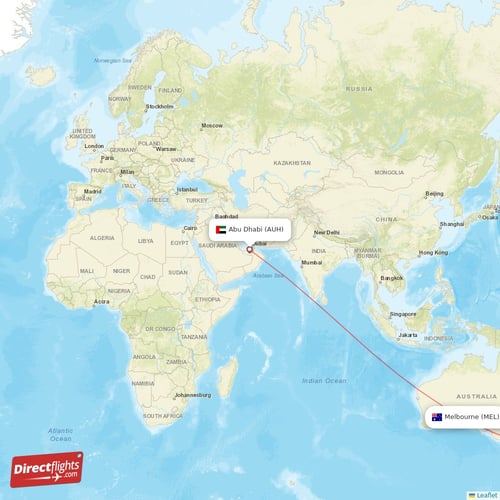 Abu Dhabi - Melbourne direct flight map