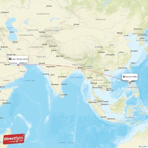 Abu Dhabi - Manila direct flight map