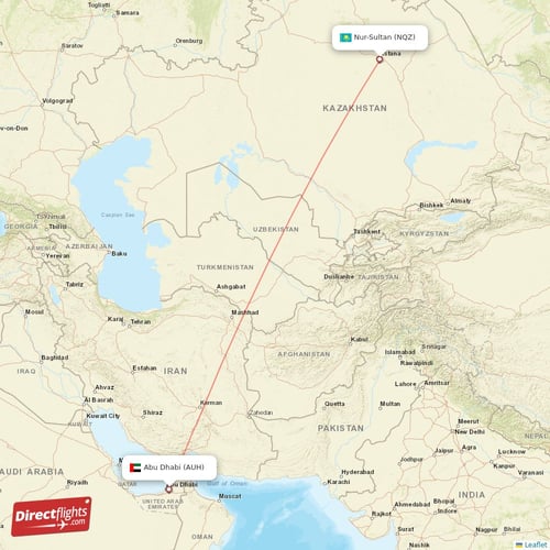 Abu Dhabi - Astana direct flight map