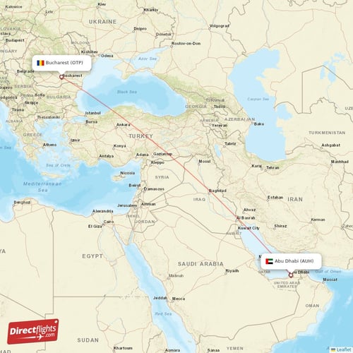 Abu Dhabi - Bucharest direct flight map