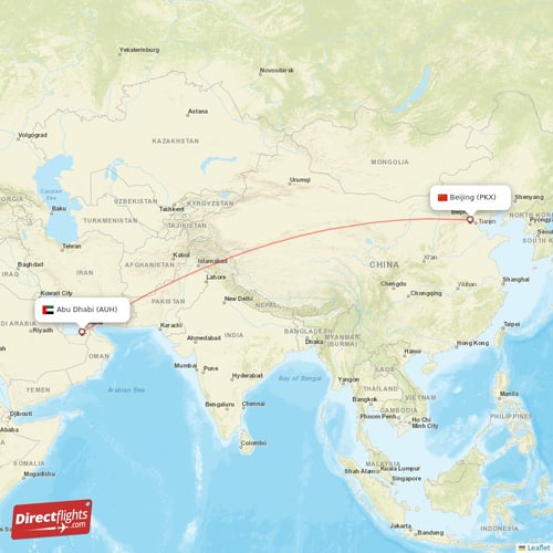 Abu Dhabi - Beijing direct flight map