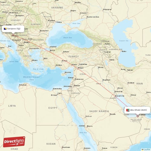 Abu Dhabi - Sarajevo direct flight map