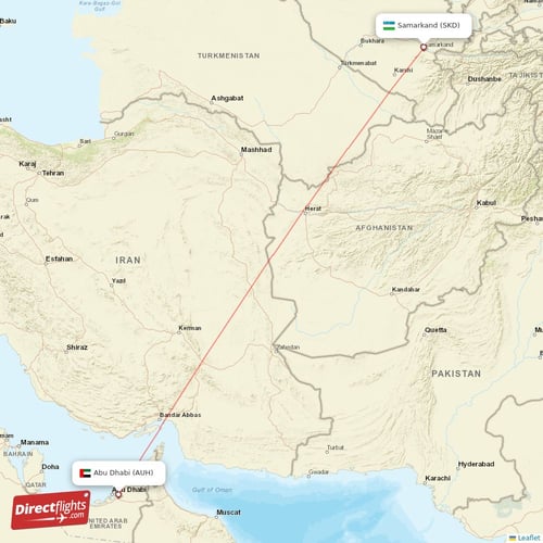 Abu Dhabi - Samarkand direct flight map