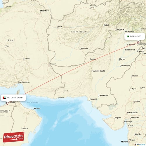 Abu Dhabi - Sialkot direct flight map