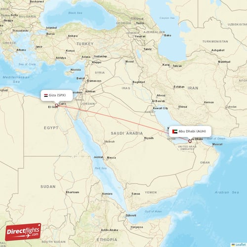 Abu Dhabi - Giza direct flight map