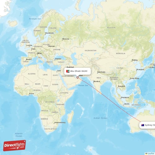 Abu Dhabi - Sydney direct flight map