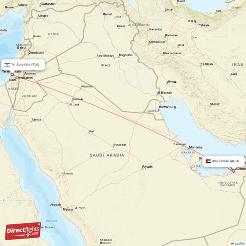 Abu Dhabi - Tel Aviv-Yafo direct flight map