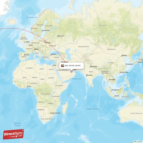 Abu Dhabi - Toronto direct flight map