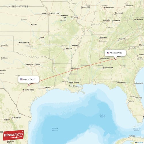 Austin - Atlanta direct flight map