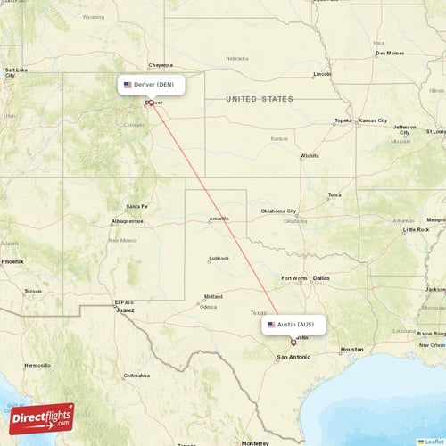 Austin - Denver direct flight map