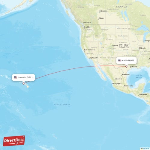 Austin - Honolulu direct flight map