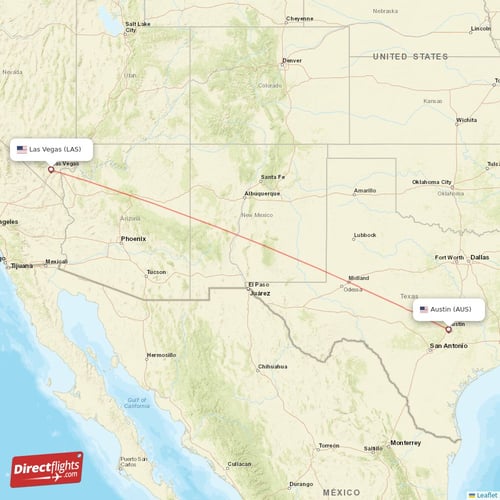 Austin - Las Vegas direct flight map