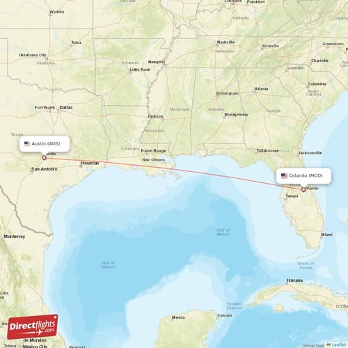 Austin - Orlando direct flight map