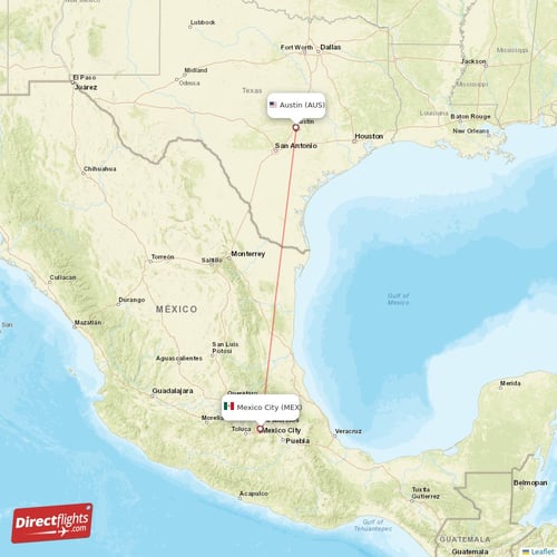Austin - Mexico City direct flight map