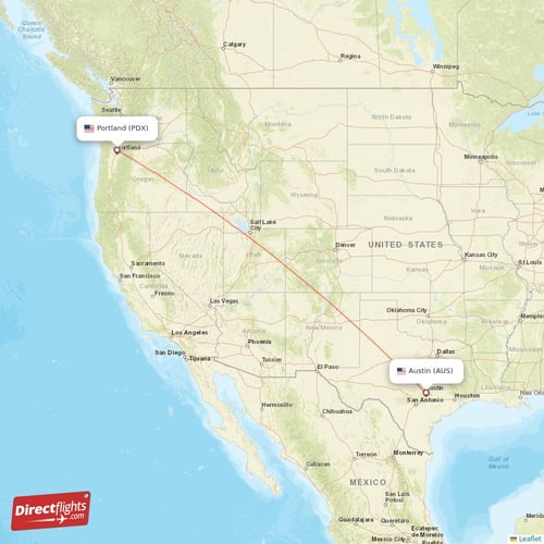 Austin - Portland direct flight map