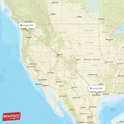 Austin - Seattle direct flight map